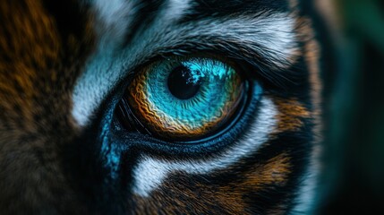 Tiger eye close-up, with green foliage in the blurred background.