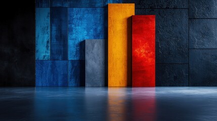 A wall of colorful blocks with a red square in the middle