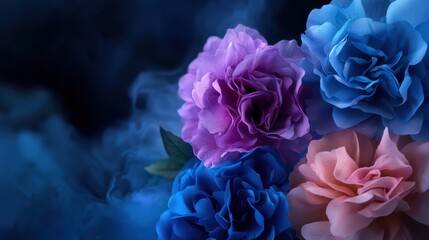 Fototapeta premium A bouquet of flowers with blue, pink, and purple petals