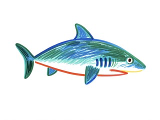 Fototapeta premium Children's drawing illustration, Cute shark animal