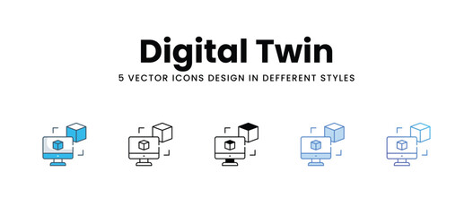 Digital Twin icons different style vector stock illustration