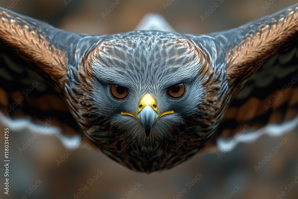 Poster a close-up shot of a bird of prey with its wings fully extended, ready to take flight