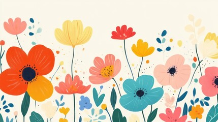 Colorful floral meadow illustration, spring banner, website header