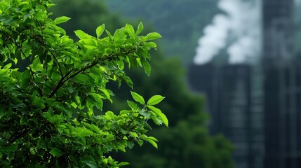 Obraz premium A tree with green leaves and raindrops on it