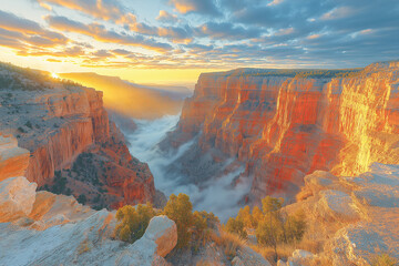 Fototapeta premium Photo réaliste d’un canyon profond avec formations rocheuses rouges