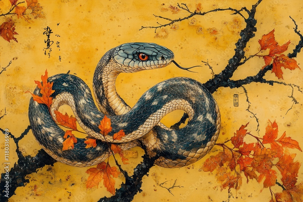 Poster a picture of a snake curled around a tree branch