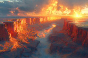 Fototapeta premium Photo réaliste d’un canyon profond avec formations rocheuses rouges