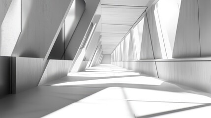 Obraz premium Empty Long Light Corridor. Modern white background. Futuristic Sci-Fi Triangle Tunnel. 3D RenderingEmpty Long Light Corridor. Modern white background. Futuristic Sci-Fi Triangle Tunnel. 3D Rendering
