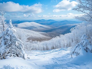 Fototapeta premium scenic snowy mountain with winter forest landscape