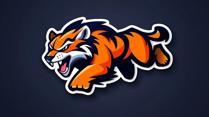 Obraz premium Fierce tiger mascot design, leaping with energy. Bold orange and black, perfect for a team logo!