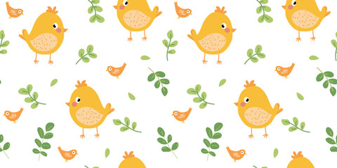 Seamless pattern with cute little chicks. Easter chicks. Farm animals pattern. Vector illustration in flat style