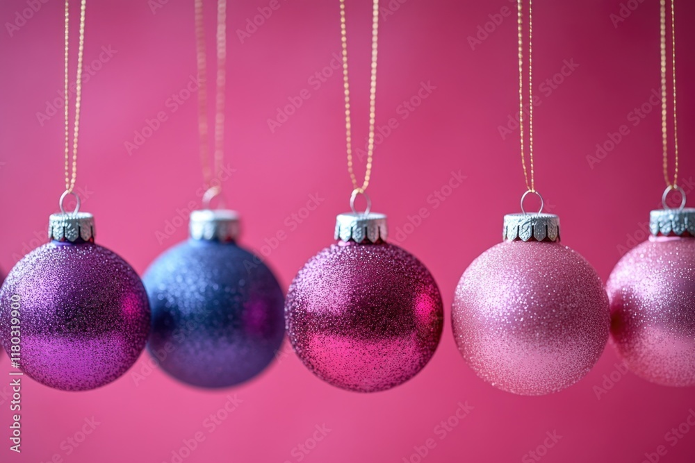 Poster a row of christmas ornaments hanging from a string, perfect for decorating the tree or mantel