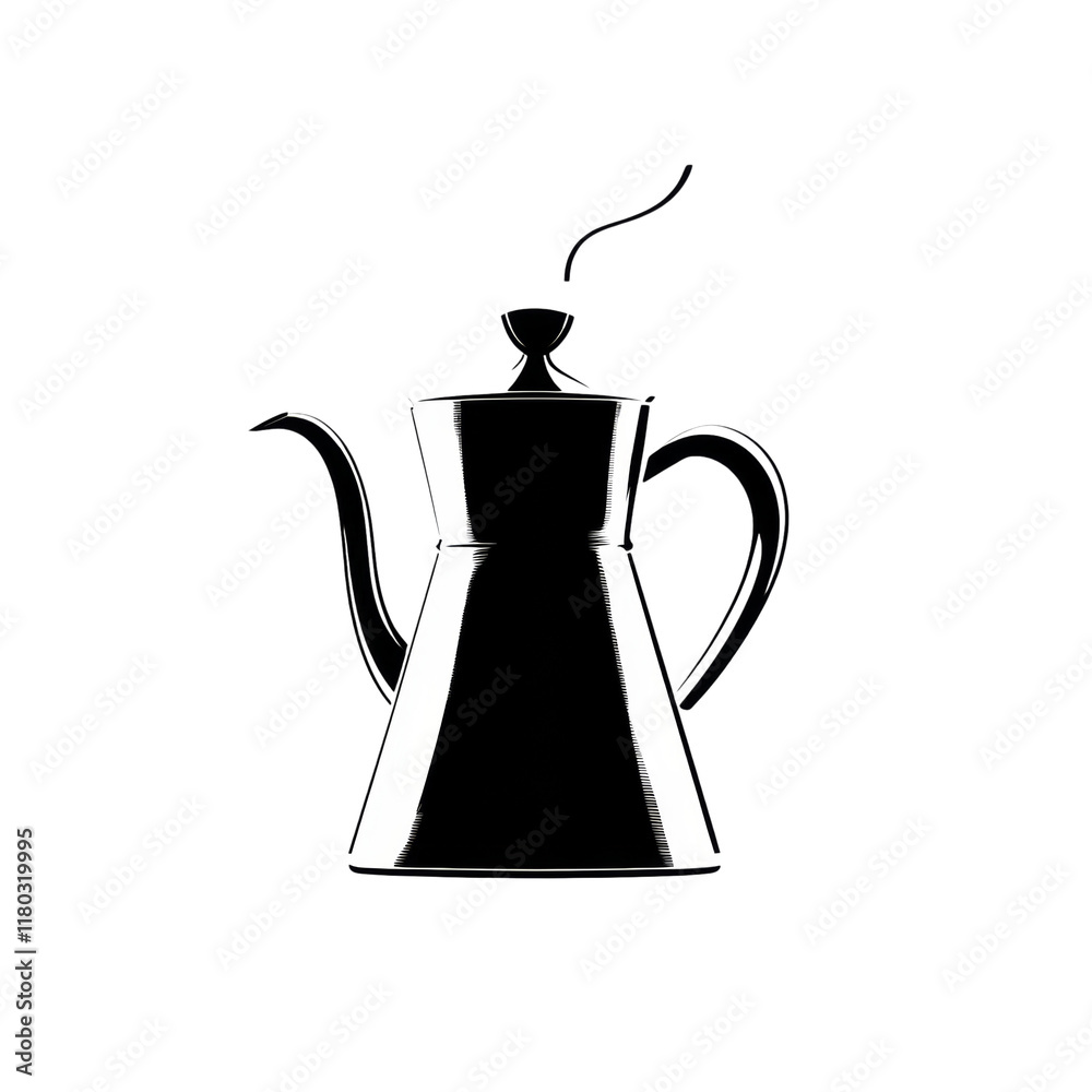 Poster the image shows a simple black and white silhouette of a coffee pot with a curved spout and handle.