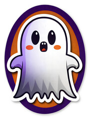 Obraz premium Charming cartoon ghost with bright eyes and cute cheeks appears in a playful Halloween design perfect for festive decorations or creative projects