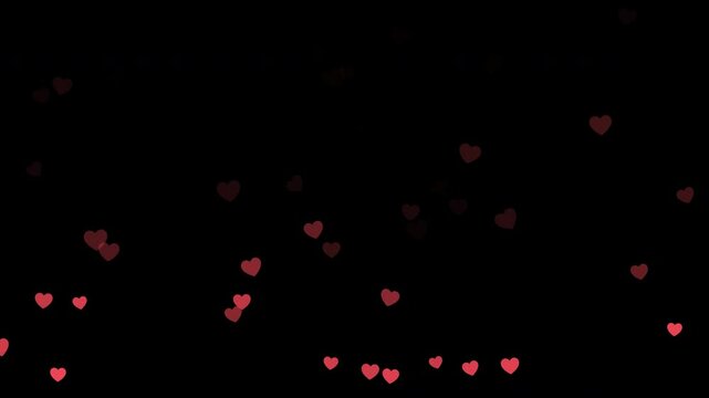 Falling red hearts love overlay video. Only hearts layer available with Add transparency mode. Seamless loop on black background	