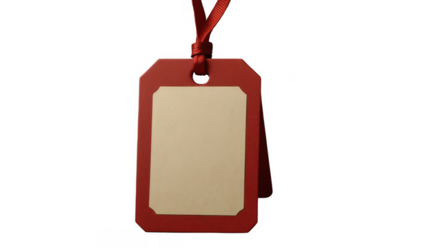 Blank red tag with ribbon on transparent background, perfect for labeling items or gifts in a variety of creative projects	