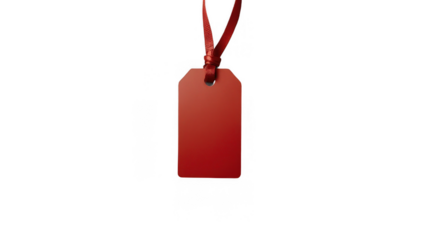 Blank red tag with ribbon on transparent background, perfect for labeling items or gifts in a variety of creative projects	