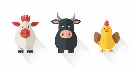 Obraz premium Flat design farm animals icons on white background.