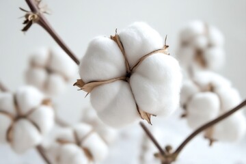 Fluffy Cotton Bolls on Branch Displaying Natural Beauty