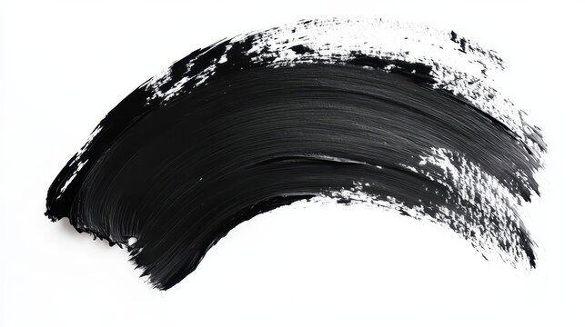 black brush strokes oil paints on white paper. Isolated on white background. Abstract creative background