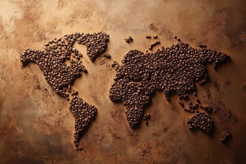 Coffee Beans Forming A World Map