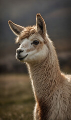 Obraz premium A llama on a farm surrounded by soft rustic colors.