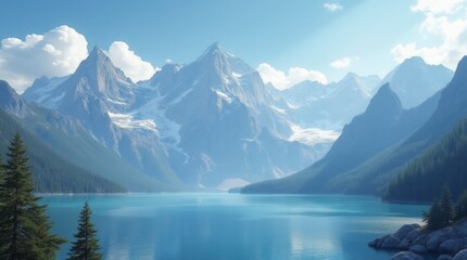 Naklejka premium Beautiful Mountain Range With A Large Body Of Water In The Foreground