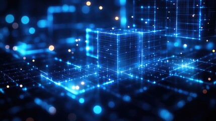 A group of blue cubes suspended in mid-air, with no visible support or strings