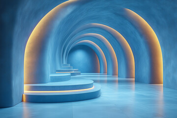 Obraz premium blue room room staircase neon noir bright arches