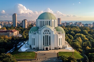 Church of Elijah the Prophet, seen from above, located on Sovetskaya Square in Yaroslavl, part of the Golden Ring of Russia.