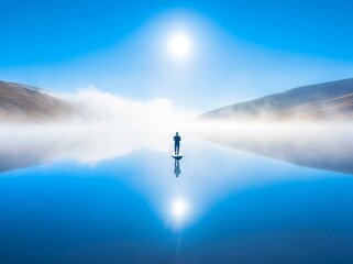 Aerial shot of a woman stand up paddle surfing in Leon, Spain
