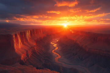 Photo r&eacute;aliste d&rsquo;un canyon rouge et orange au coucher du soleil