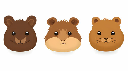 Fototapeta premium Cute cartoon hamster heads, front view, isolated on white background, for children's products.