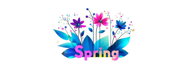 Obraz premium Vibrant spring flowers and abstract leaves in modern digital art design for seasonal display. banner
