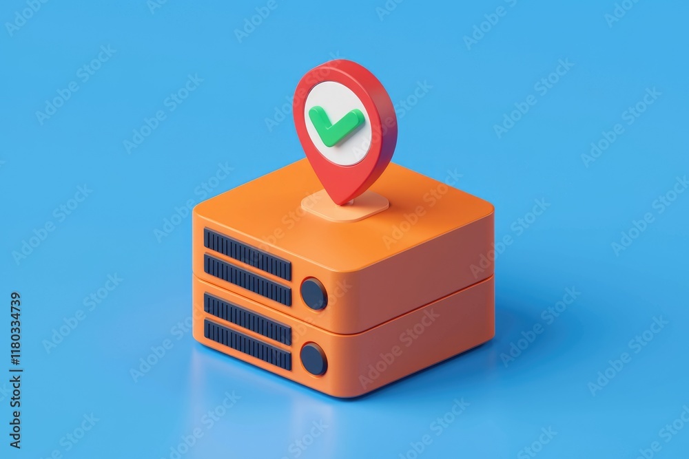 Aufkleber Server location confirmed, successful deployment indicated by a checkmark on top of the server.