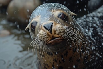 Close-up shot of a seal swimming in the water