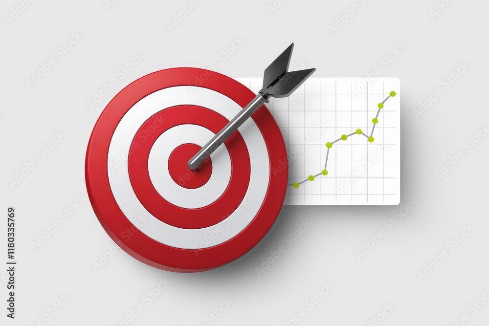 Aufkleber arrow hitting the bullseye on a target with an upward trending graph illustrating achieving goals an