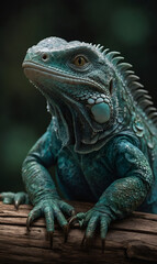 Obraz premium Iguana with a curious look under high-contrast light.
