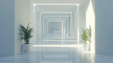 Fototapeta premium White open space office corridor with mock up wall