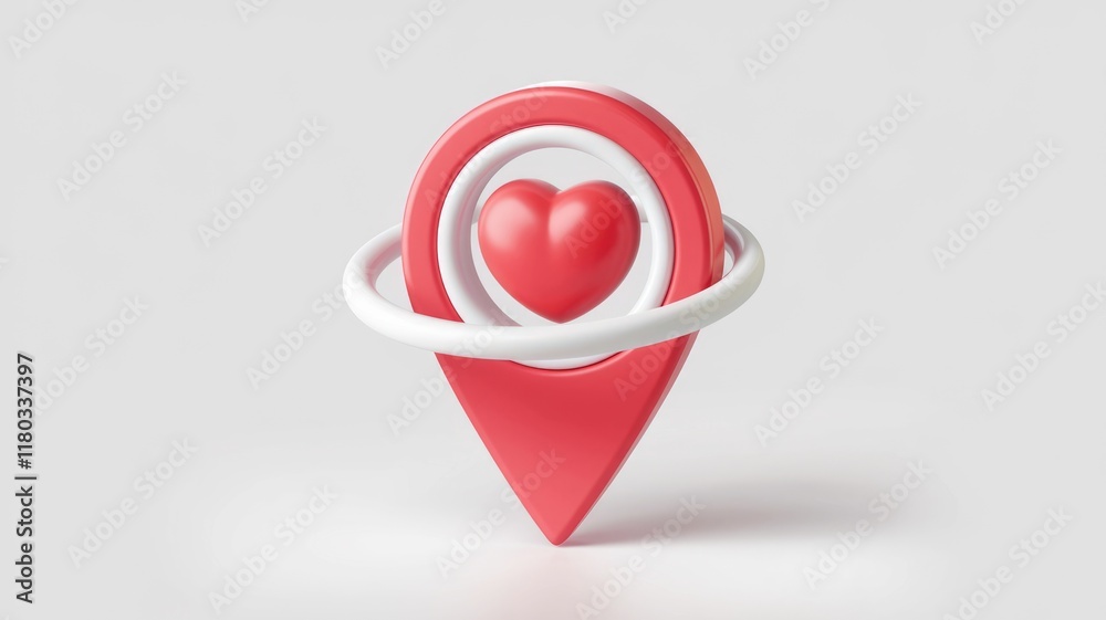 Aufkleber a 3d rendered image of a red location pin with a heart inside, symbolizing love's location.