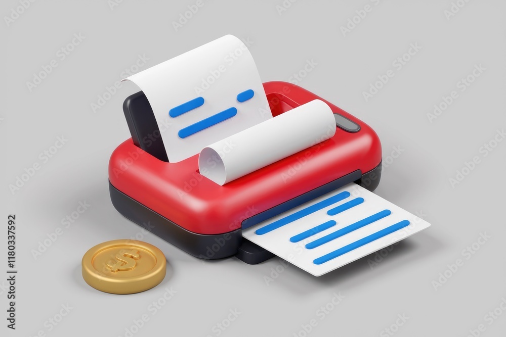 Aufkleber A 3D render of a compact printer generating a receipt, symbolizing digital transaction processing.