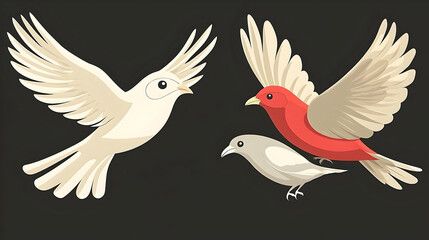 Obraz premium Three birds in flight against dark background.