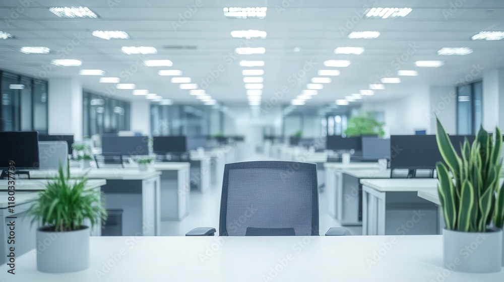 Poster blurred empty open space office. abstract light bokeh at office interior background