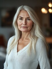 Fototapeta premium Woman with Blonde Hair and White Shirt