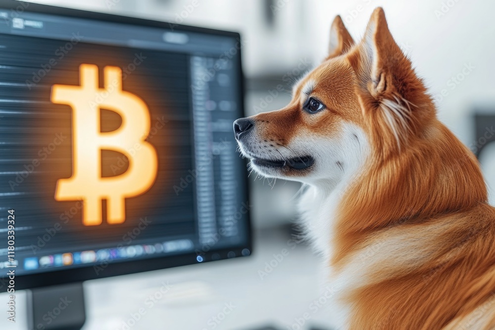 Aufkleber a dog sitting in front of a computer monitor