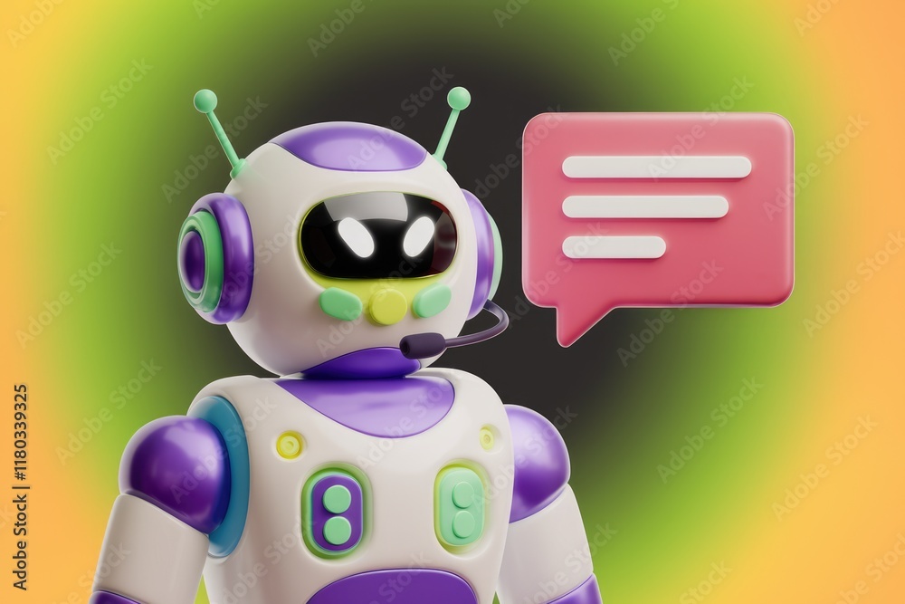 Fototapete a friendly robot with a headset provides customer support and answers questions.