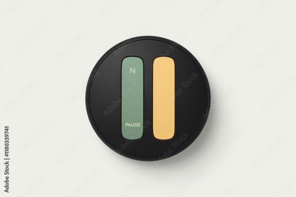 Poster A minimalist black circular device with two rectangular buttons labeled 'N' and 'Pause'.