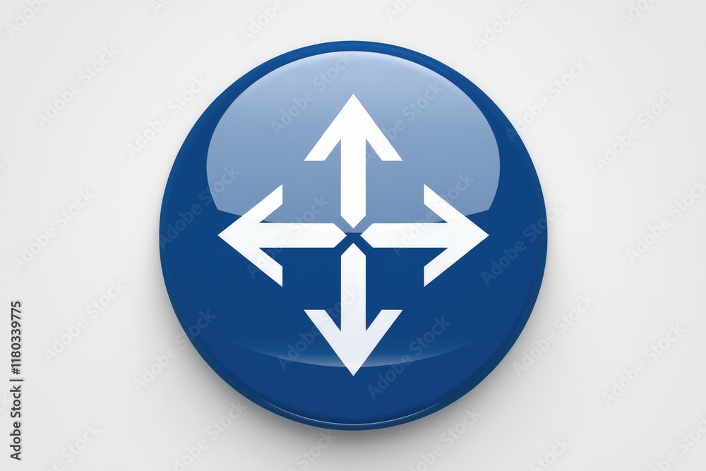 Poster A blue circular button displays four white arrows pointing in all directions, symbolizing connectivity and multidirectional flow.