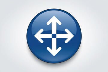 A blue circular button displays four white arrows pointing in all four directions, symbolizing movement and multidirectional flow.