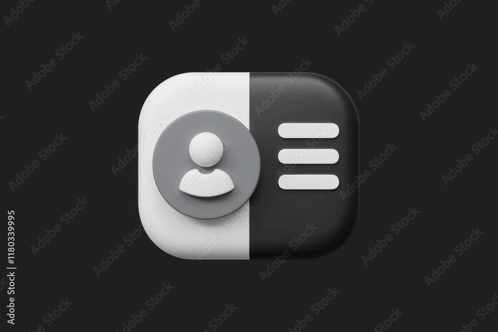Poster 3D icon depicting a user profile with menu options, clean and minimalist design.